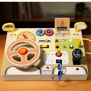 NEW WOODEN Busy Board Kids Steering Wheeling Circuit Light Toddlers Sensory
